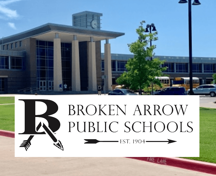 Broken Arrow Public Schools main campus building with district logo in Broken Arrow, Oklahoma.