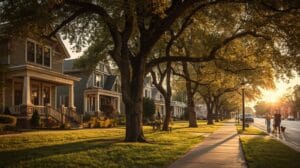 Tree-lined Midtown Tulsa street with historic homes and neighborhood charm