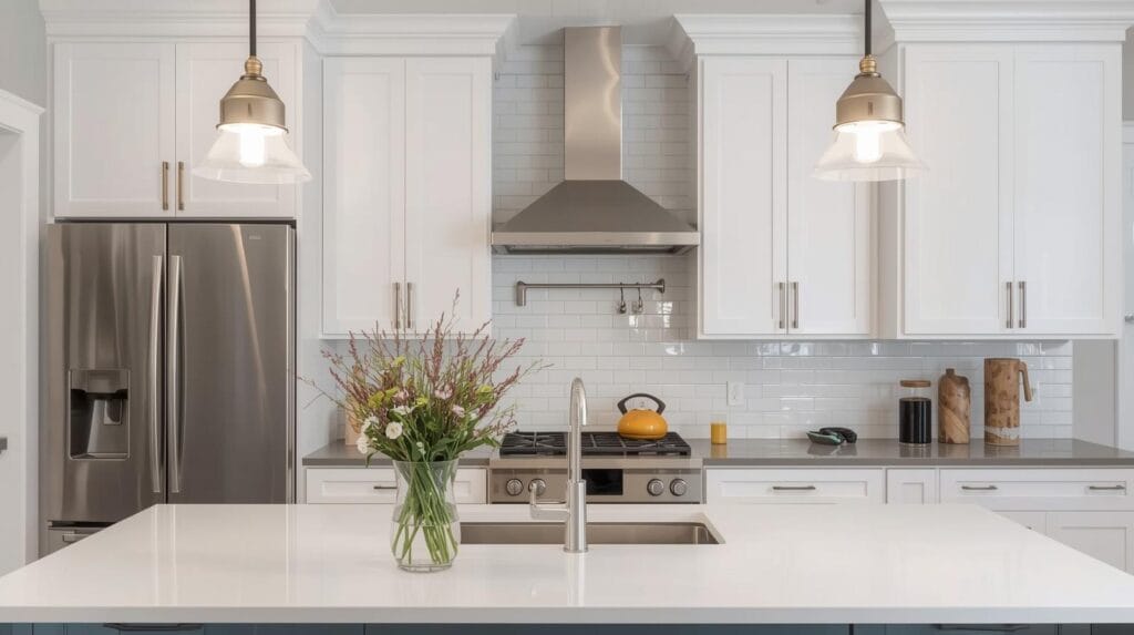 Modern kitchen renovation in a Midtown Tulsa bungalow with white cabinetry and stainless appliances Tulsa real estate agent