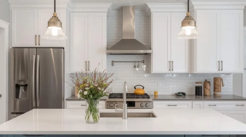 Modern kitchen renovation in a Midtown Tulsa bungalow with white cabinetry and stainless appliances Tulsa real estate agent helping buyers and sellers