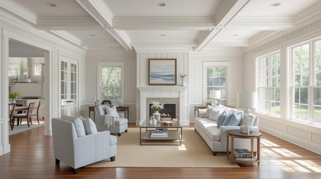 Bright living room in a Midtown Tulsa homes with fireplace and hardwood floors