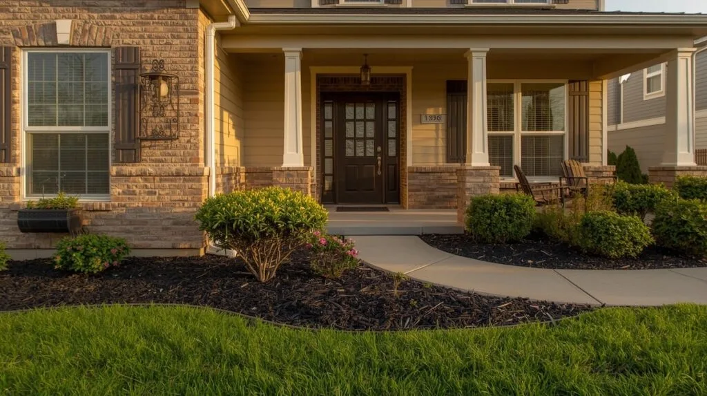 Fresh landscaping, clean edging, and a well-kept front porch on a Tulsa home, highlighting curb appeal improvements when preparing your home for sale in Tulsa.