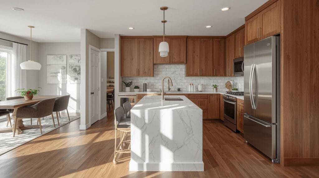 Modern kitchen in a smaller Tulsa home showing efficient design for downsizing Tulsa