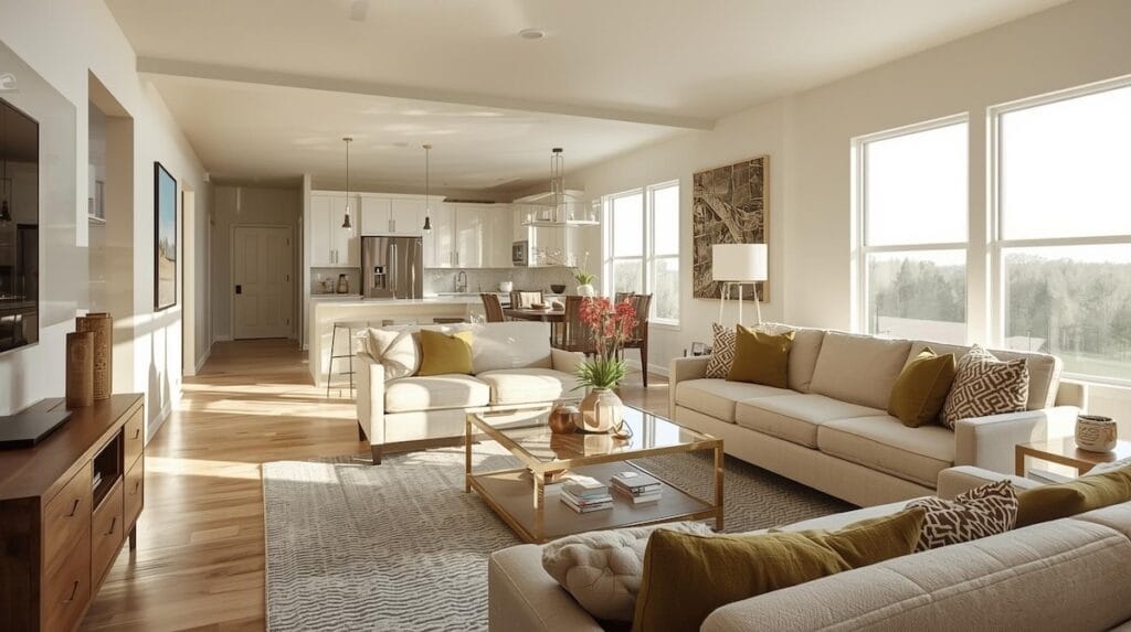 Open concept living room in a smaller Tulsa home designed for comfortable downsizing Tulsa living
