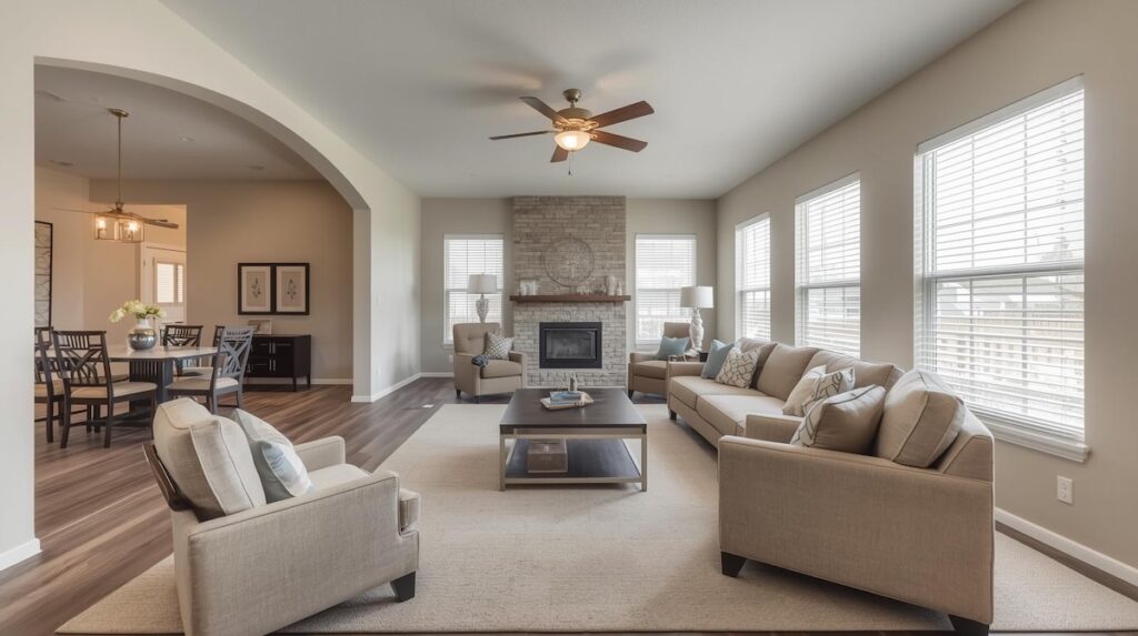 Home staging checklist for sellers showing a staged living room in a Tulsa home