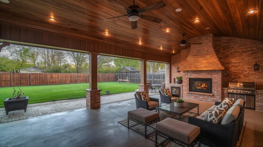 Covered patio and large backyard in Tulsa home perfect for families upgrading