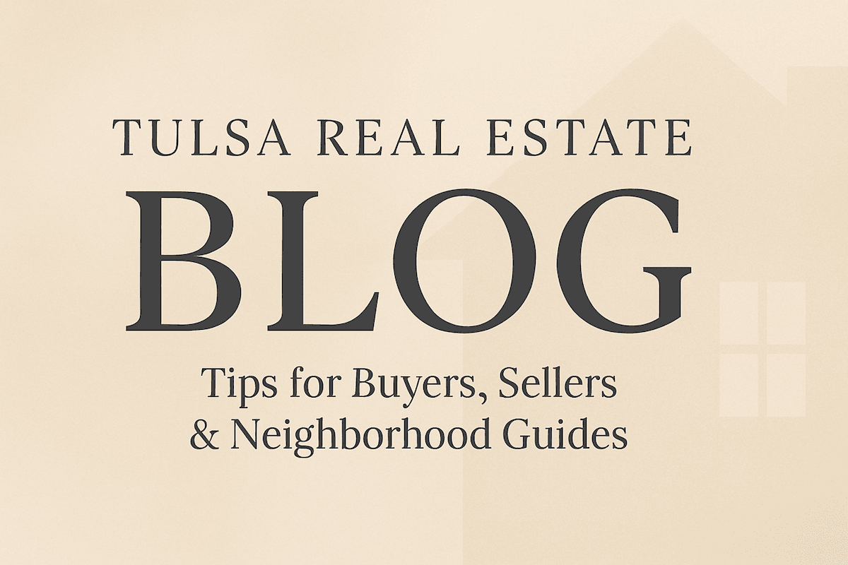 Graphic feature image for the Tulsa real estate blog with soft beige tones and the word BLOG displayed prominently.