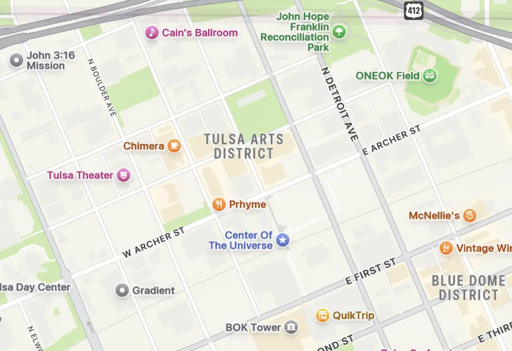Minimal illustrated map showing the layout of the Tulsa Arts District.