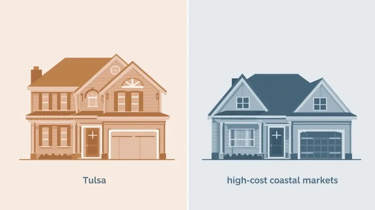 Illustration comparing Tulsa’s housing affordability to higher-cost U.S. markets.