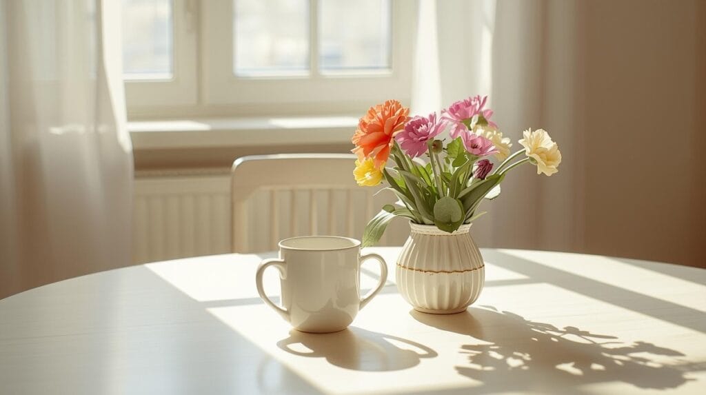 Bright kitchen table symbolizing a fresh start for downsizers entering a new life chapter.