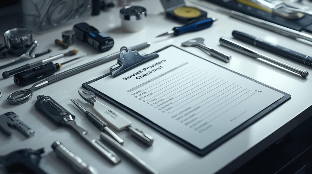 Tools and checklist representing trusted service providers for Tulsa home maintenance.