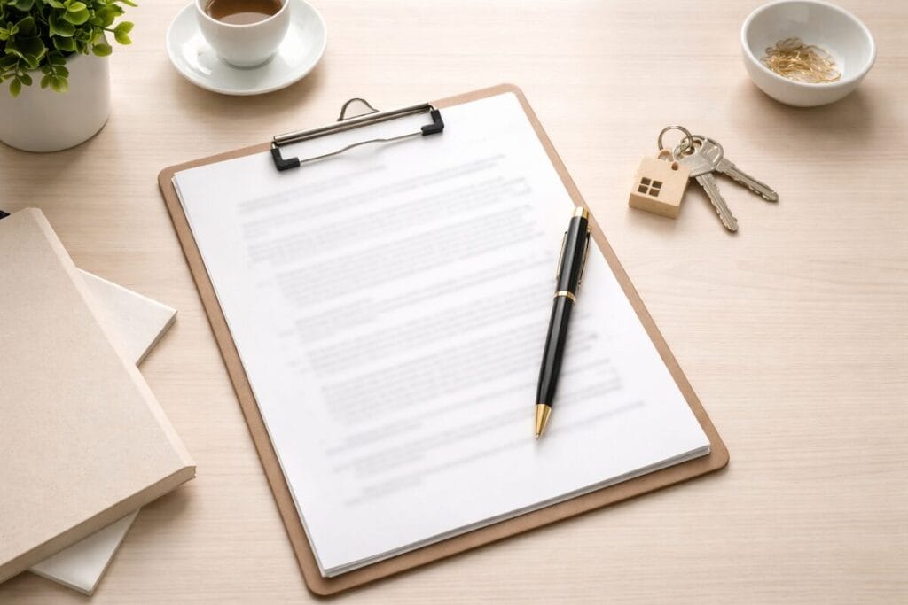 Home sale documents and keys representing selling a home in Tulsa