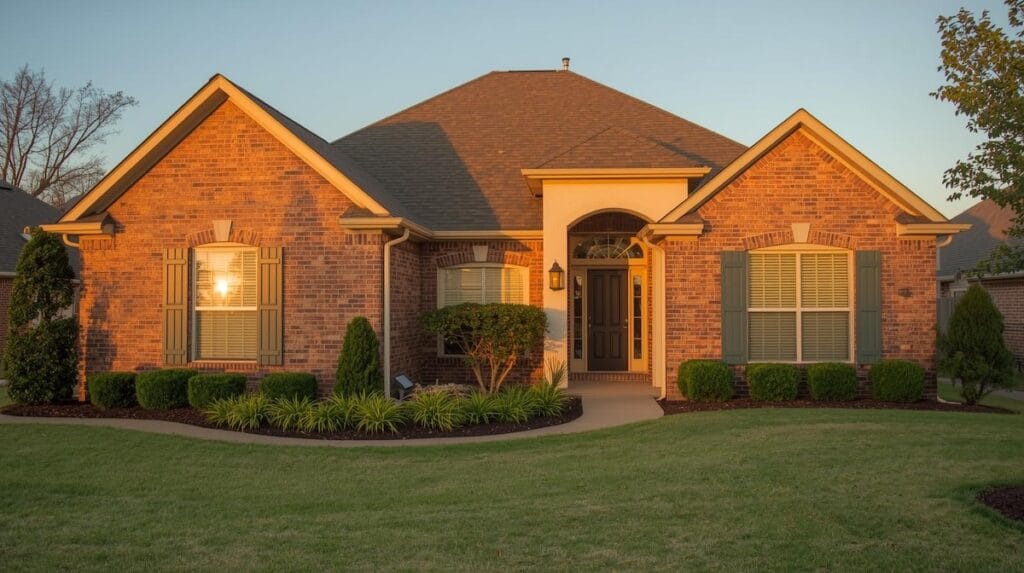 Well-maintained Tulsa home exterior at sunrise representing Tulsa home maintenance practices.