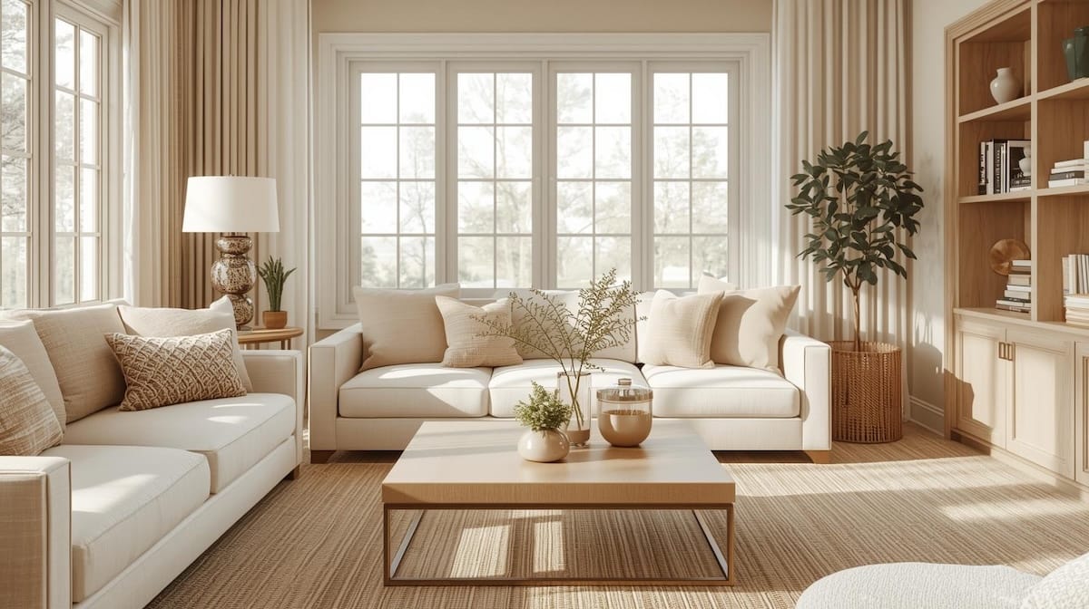 Staged living room showing how clean, neutral interiors attract Tulsa homebuyers.