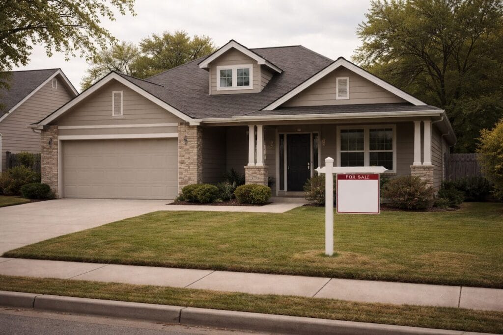 Tulsa-area home with a for sale sign sitting on the market
