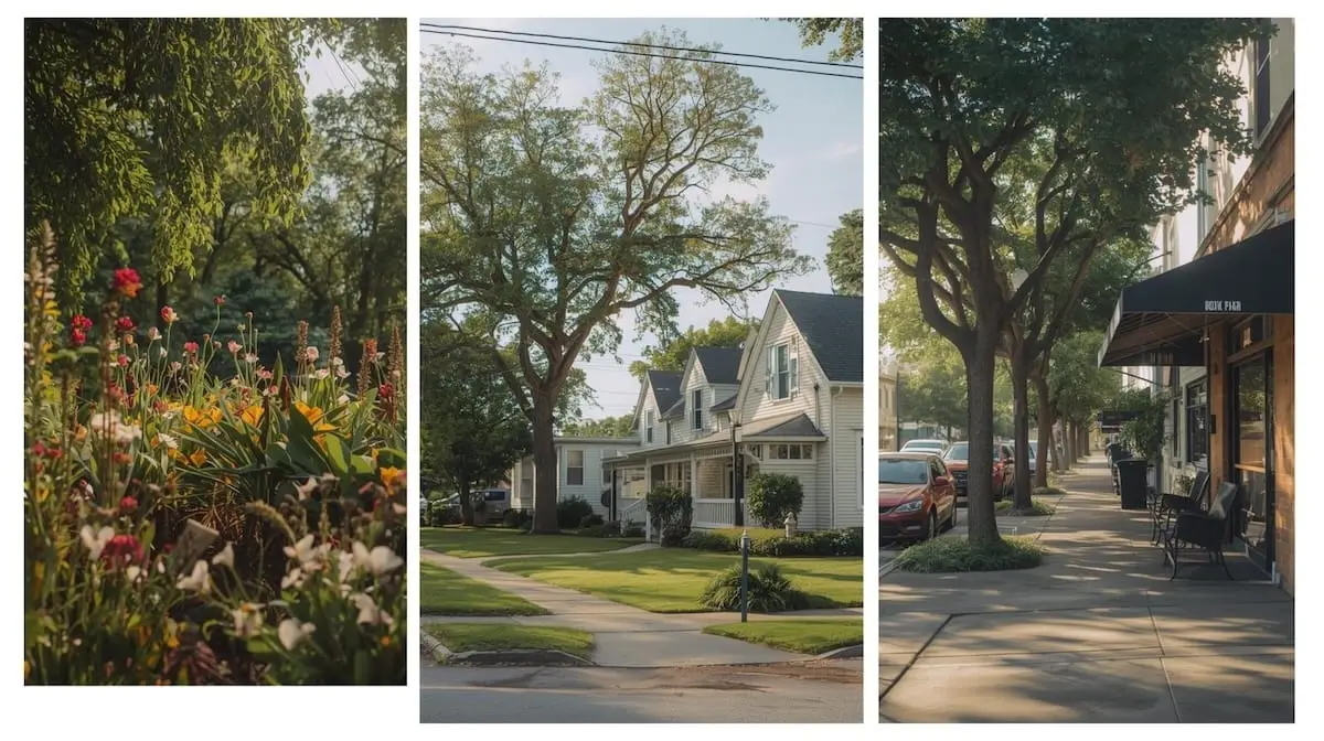 Collage showing Tulsa parks, neighborhoods, and café scenes.