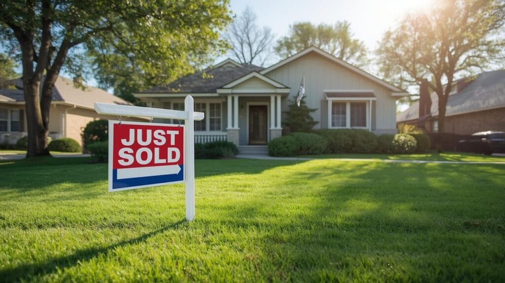Tulsa bungalow with a Just Sold sign representing the financial benefits of downsizing.