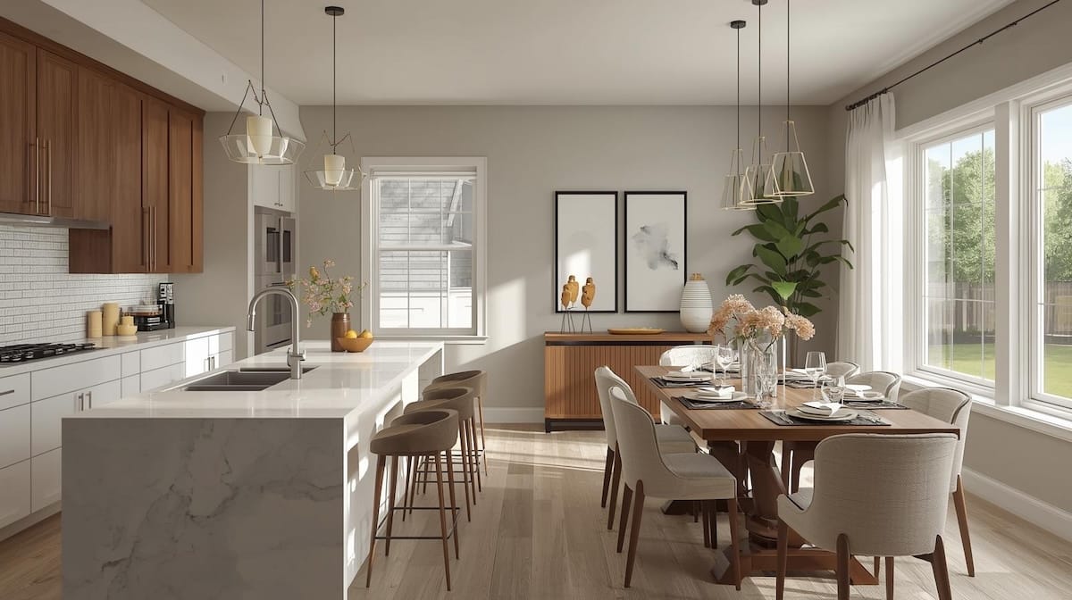 Modern kitchen and dining area representing Tulsa’s affordable cost of living and everyday lifestyle.