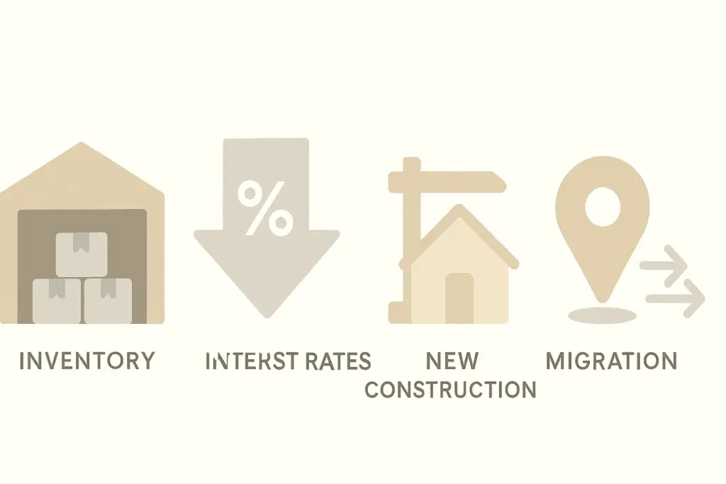 Infographic-style icons representing 2025 Tulsa real estate market trends