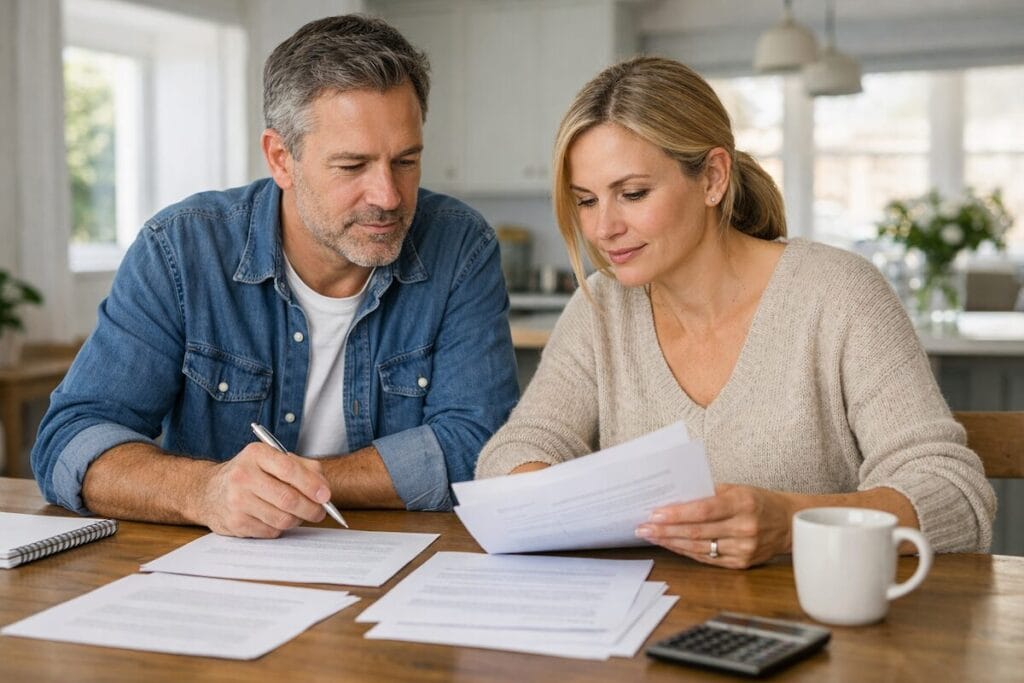 Tulsa move-up buyers reviewing paperwork at home