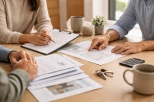 Real estate agent consultation with clients in a Tulsa home