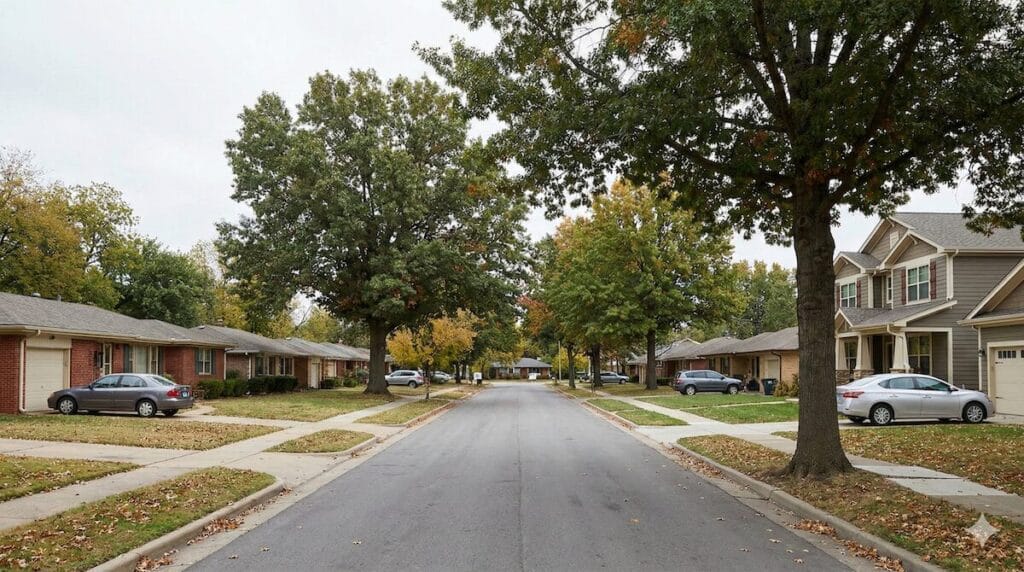 Tulsa suburban neighborhood with a mix of established homes and newer construction
