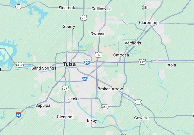 Simple Tulsa metro map illustration highlighting popular areas for move-up buyers.