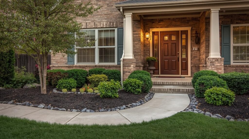 Beautiful Tulsa home front porch with updated landscaping and warm exterior lighting, showcasing curb appeal for Selling a Home in Tulsa.