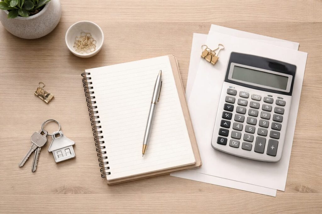 Calculator and house keys representing home buying cost comparison