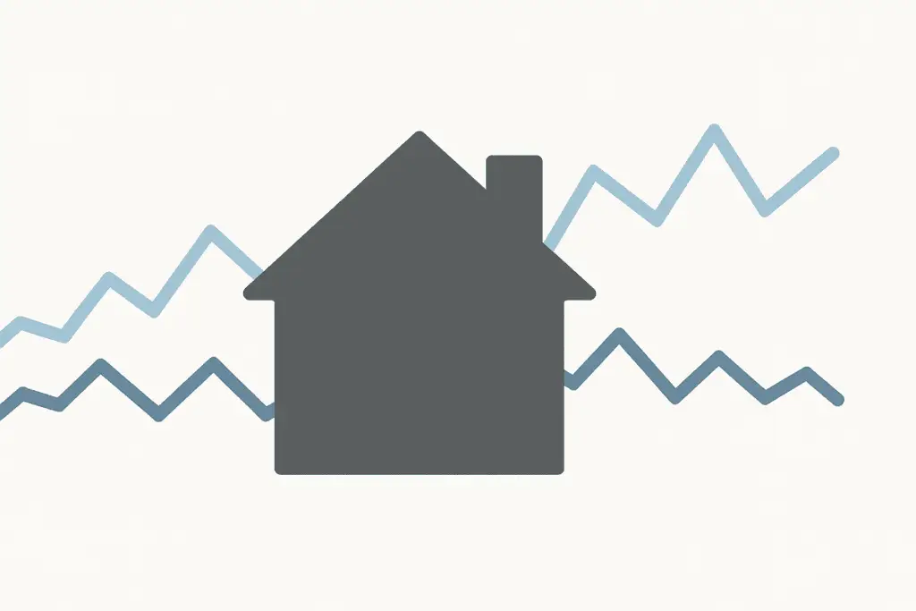 House with line graph illustration symbolizing interest rate changes in Tulsa.