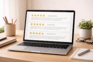 Tulsa real estate agent reviews displayed on a laptop screen