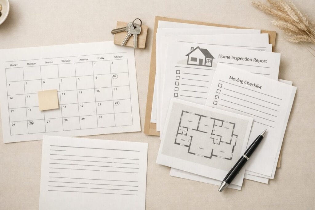 Calendar and paperwork representing home buying timelines