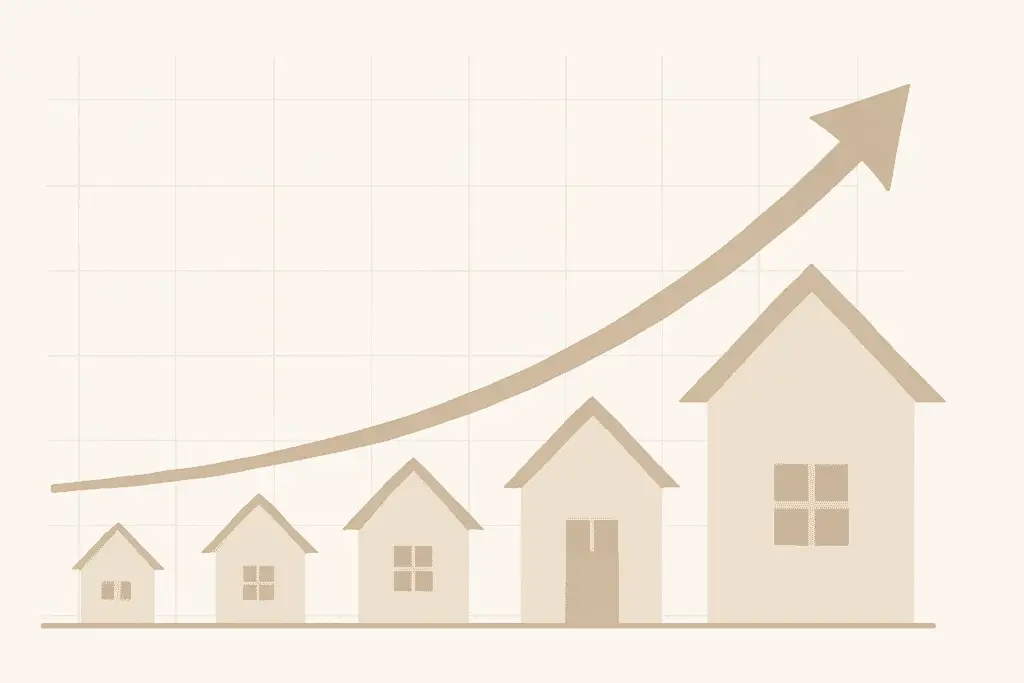 Modern housing market trend illustration for Broken Arrow OK showing upward movement.