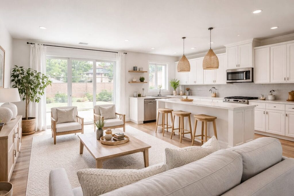 Open-concept interior of a modern new construction home in Tulsa