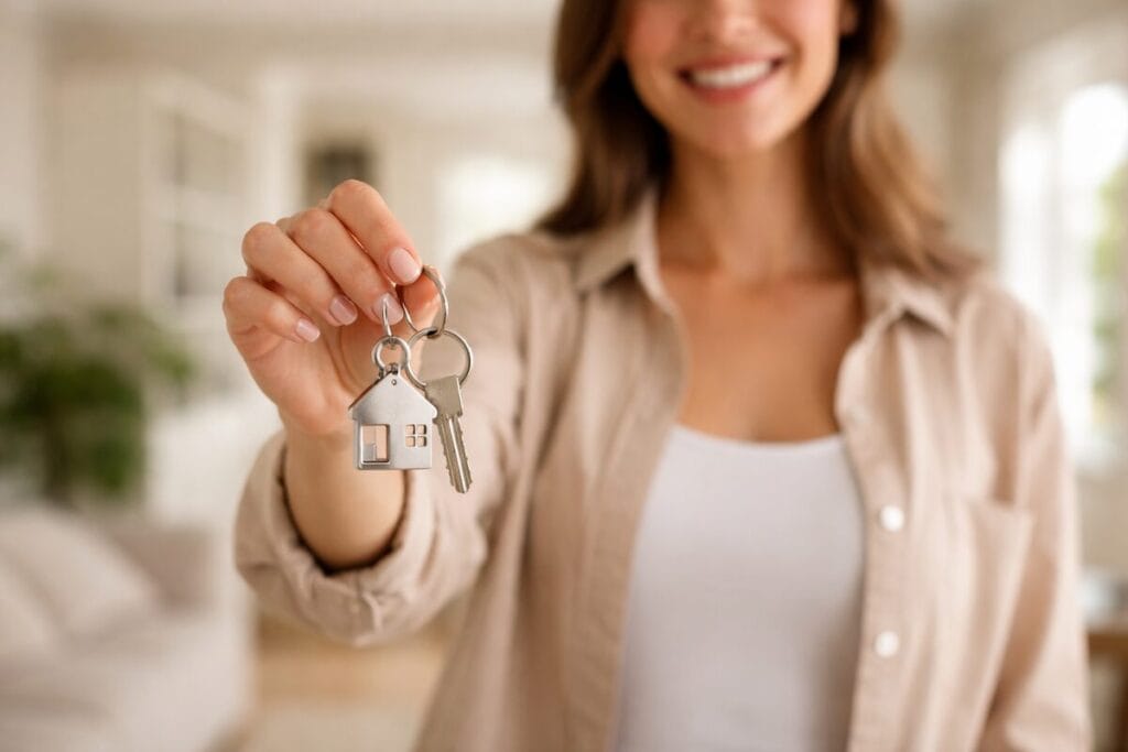 Holding house keys inside a new home after buying a home in Tulsa