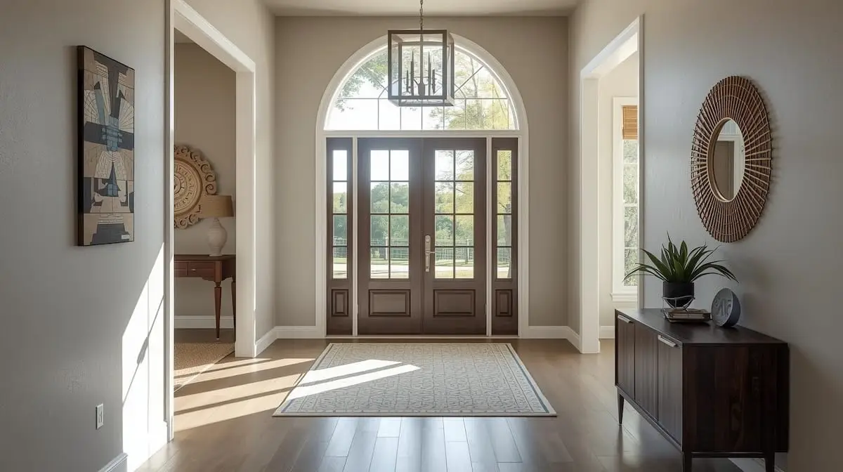Bright, welcoming entryway of a Tulsa home with natural décor and soft light.