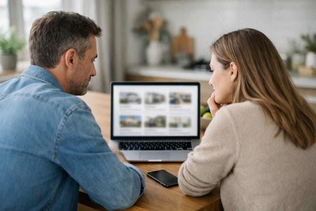 Move-up buyers reviewing home listings while selling in Tulsa