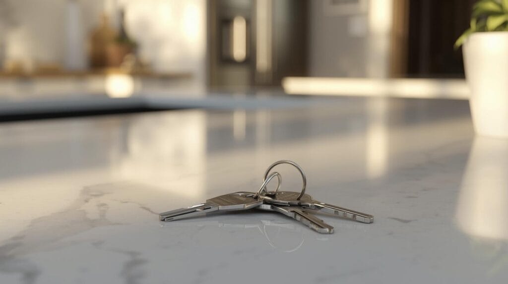 House keys on a kitchen counter symbolizing closing day and final possession when Selling a Home in Tulsa.