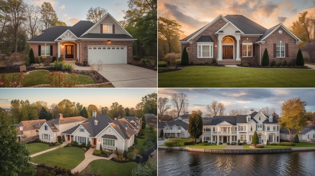 Collage of different home types representing various buyer needs within Tulsa neighborhoods and lifestyle