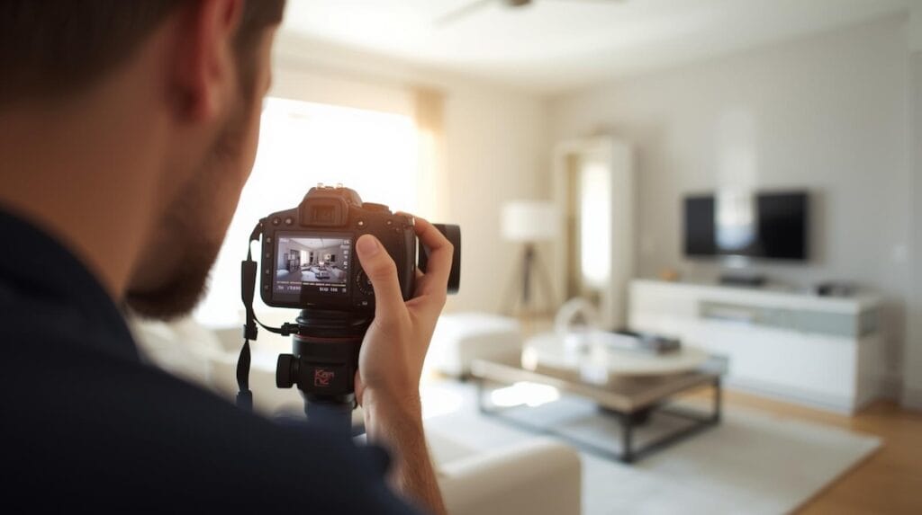 Professional real estate photographer capturing interior home photos, illustrating the importance of photography when Selling a Home in Tulsa.