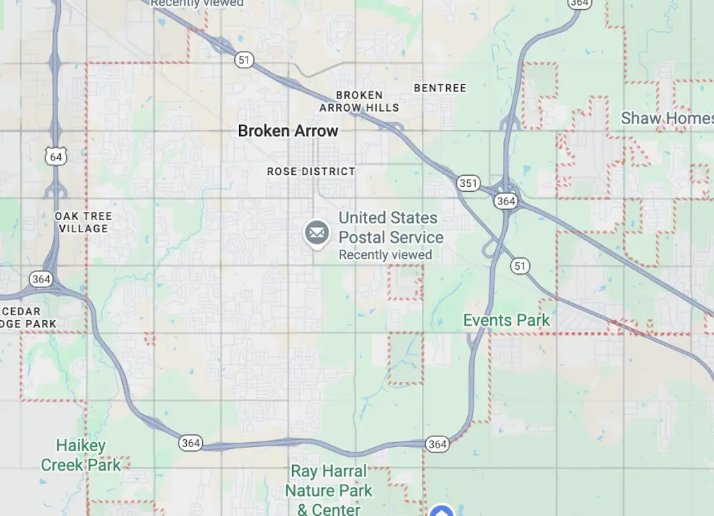 Map of Broken Arrow Oklahoma showing location of a Broken Arrow best medium sized city