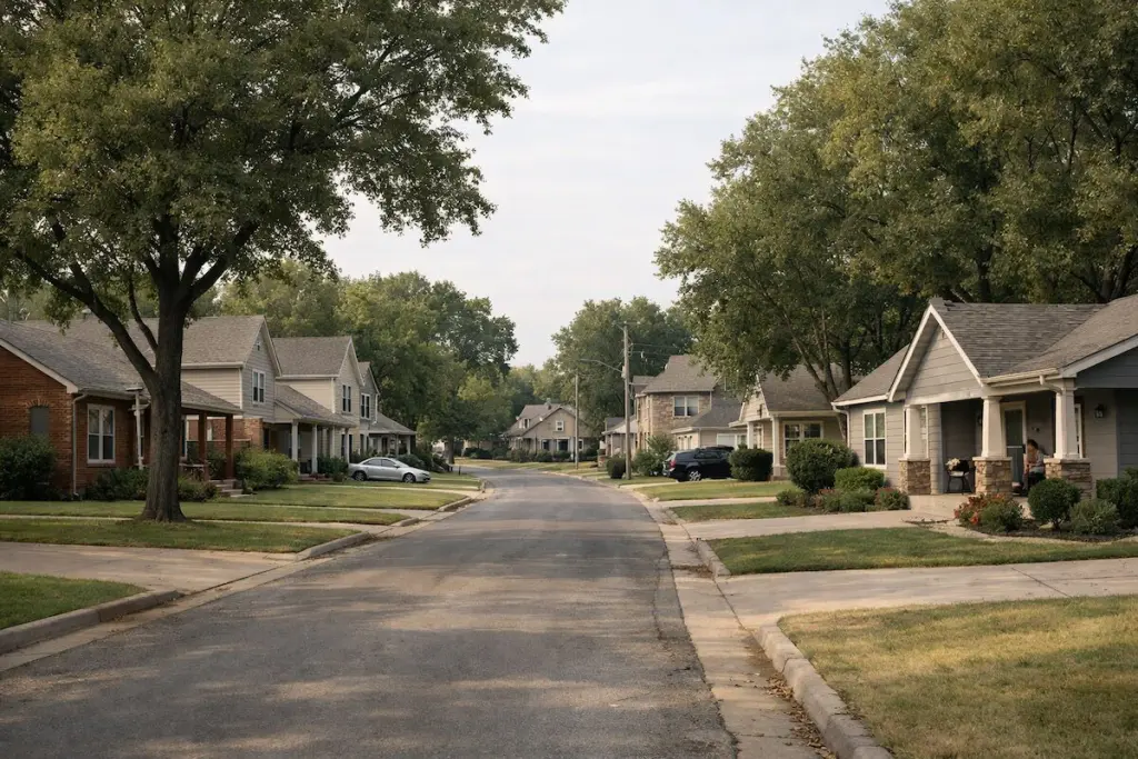 Sell before buying in Tulsa decision illustrated by a quiet residential neighborhood