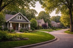 move-up buyers in Tulsa residential street showing a range of mid-sized and larger single-family homes