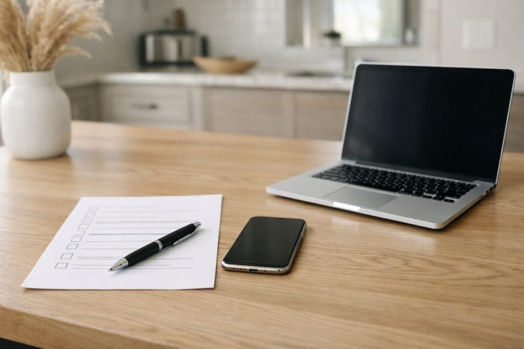 Home utility planning checklist on a kitchen table in a Tulsa house
