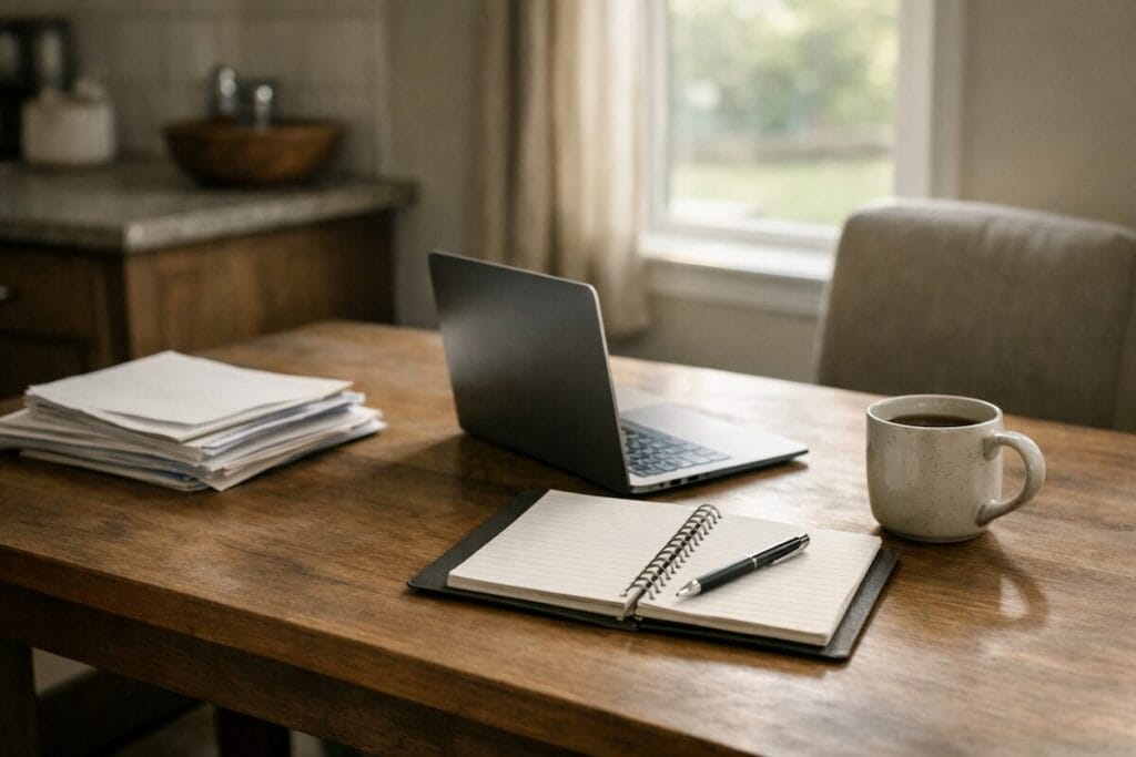 Financial planning documents and laptop on a kitchen table in a Tulsa-area home Get pre-approved in Tulsa