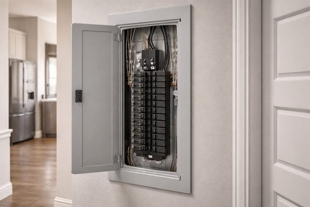 Residential electrical panel inside a Tulsa home