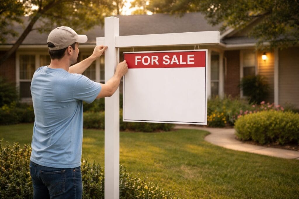 For sale sign in front of a Tulsa suburban home before buying another