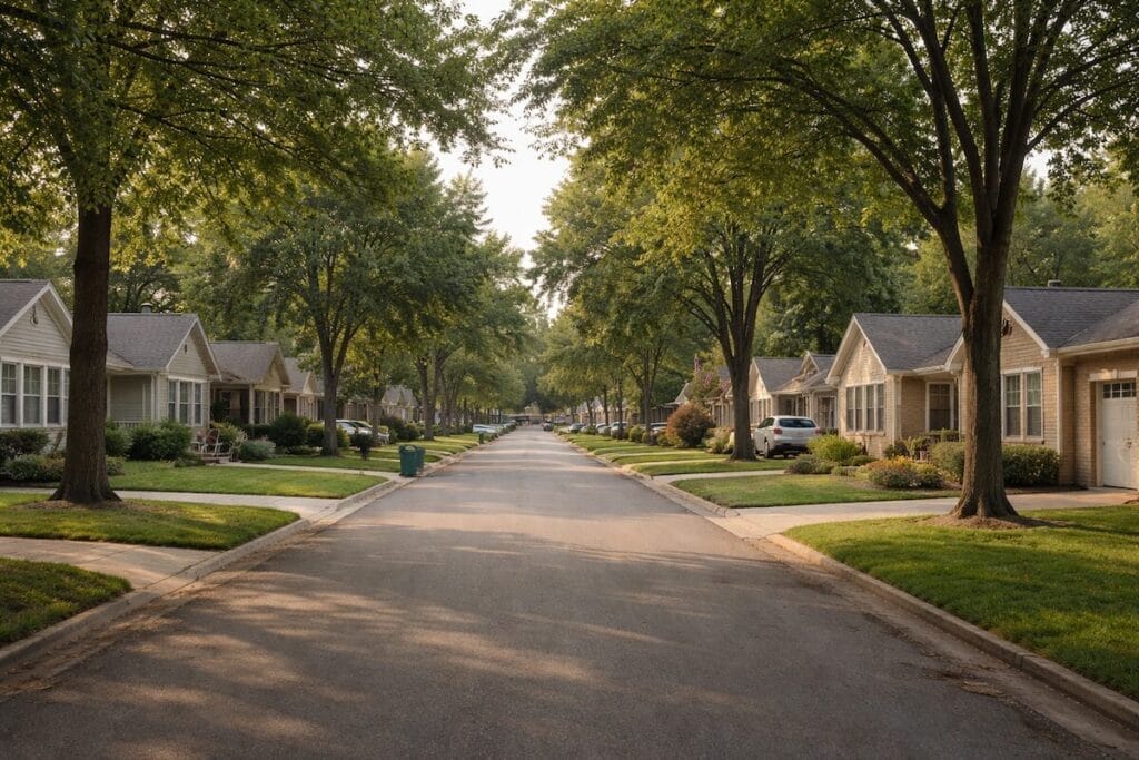 Quiet Tulsa residential neighborhood with modest single-family homes