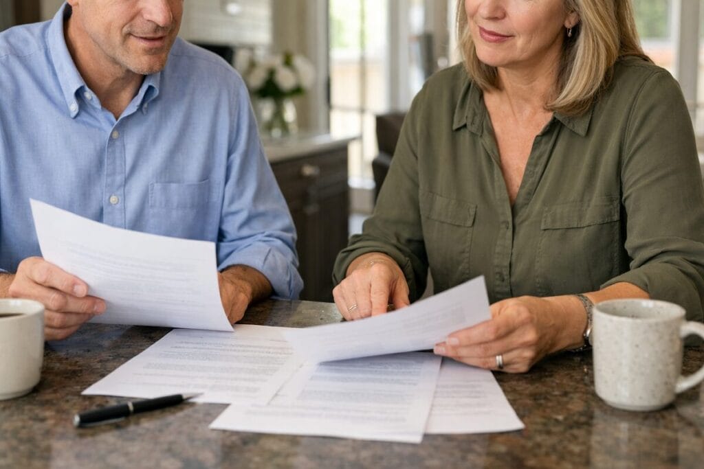 Tulsa homeowners reviewing real estate documents with an agent