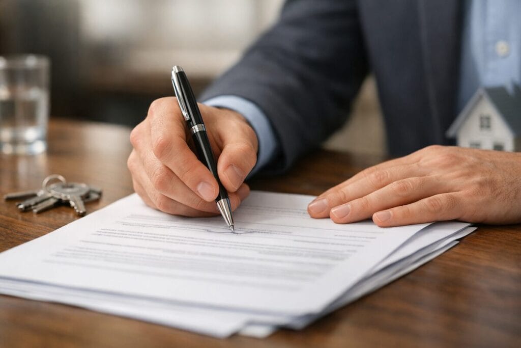 Homebuyer signing closing documents at a Tulsa real estate closing